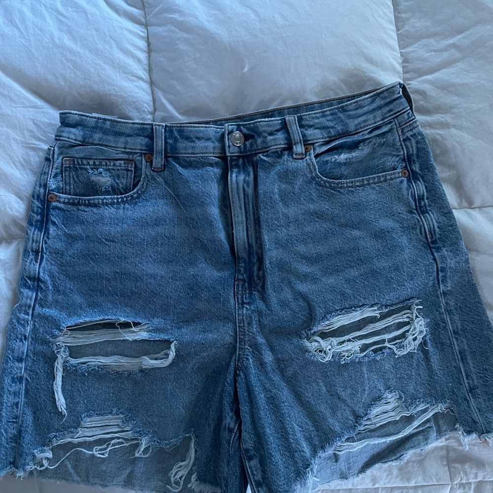 American Eagle Distressed Blue Denim Dad Shorts